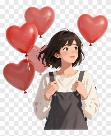 Girl Holding Heart Balloons PNG