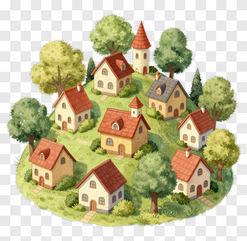 Colorful Village With Houses And Trees PNG