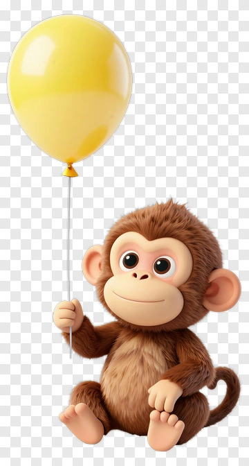 Cartoon Monkey Holding A Yellow Balloon PNG
