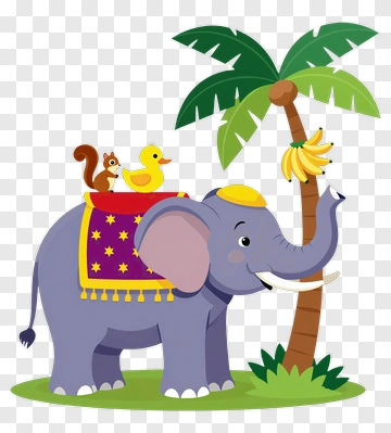 Cartoon Elephant With A Squirrel And Duck PNG