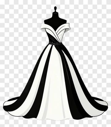 Elegant Black And White Evening Dress PNG