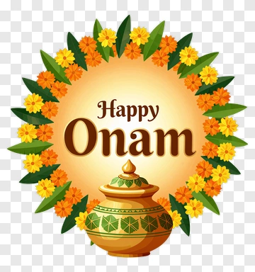Happy Onam Celebration With Traditional Pot And Flowers PNG