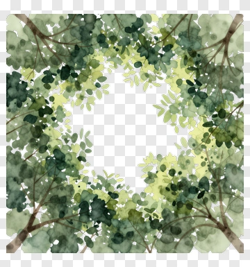 Watercolor Leafy Frame PNG