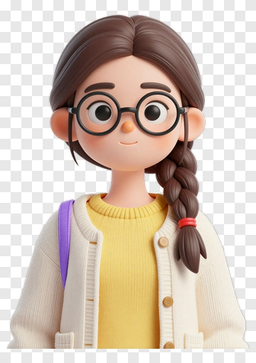3D Girl With Glasses And Backpack PNG