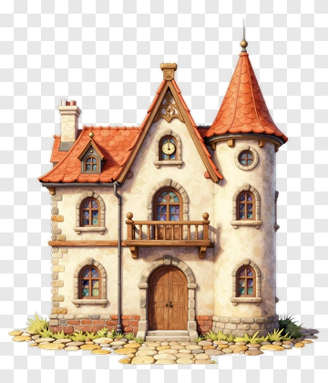 Charming Cartoon House With A Red Roof PNG