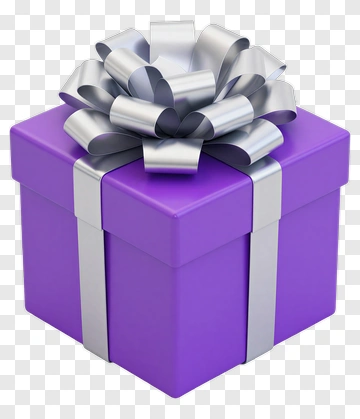 Purple Gift Box With Silver Ribbon PNG