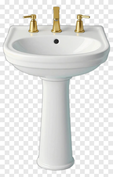 White Bathroom Sink With Gold Faucets PNG