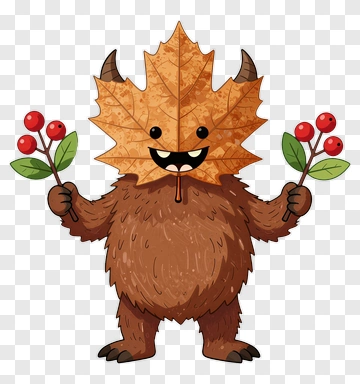 Cartoon Monster Holding Leaves And Berries PNG
