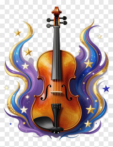 Colorful Violin Surrounded By Musical Swirls PNG