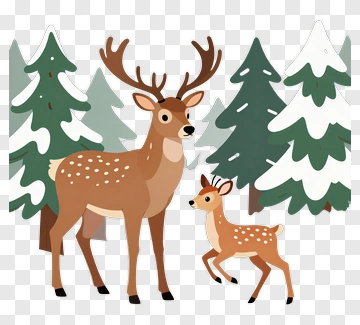 Cartoon Deer Family In A Forest PNG