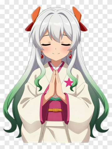 Anime Girl In Traditional Kimono With Praying Gesture PNG
