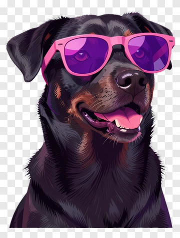 Cartoon Rottweiler Wearing Pink Sunglasses PNG