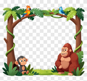 Cartoon Jungle Scene With Monkey And Gorilla PNG