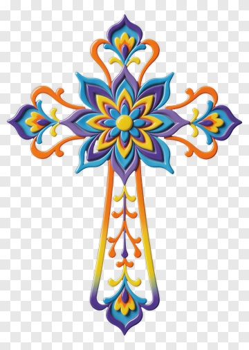 Colorful Floral Cross PNG