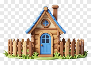 Cartoon Wooden House With A Fence PNG