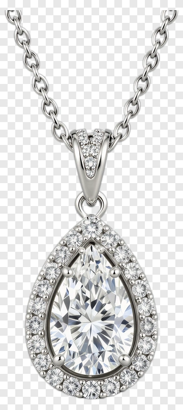 Silver Teardrop Pendant Necklace With Diamond Accents PNG