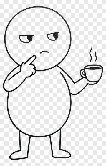 Thinking Character Holding A Cup Of Coffee PNG