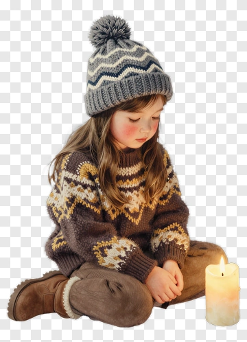 Girl Sitting By A Candle In A Knitted Sweater PNG