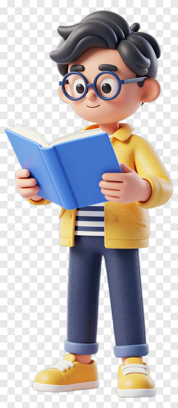 3D Boy Reading A Book PNG