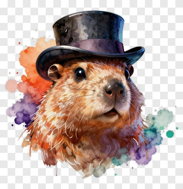 Watercolor Groundhog Wearing A Top Hat PNG