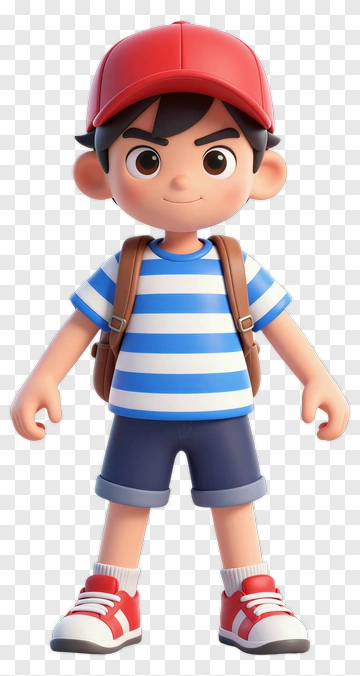 3D Boy Wearing A Backpack And Striped Shirt PNG