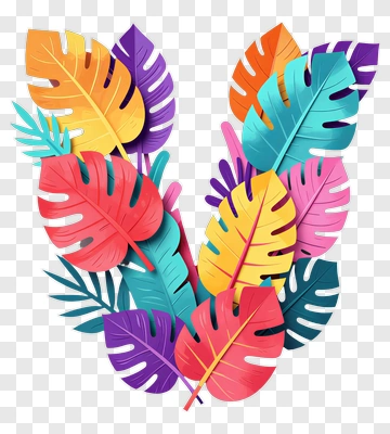 Colorful Tropical Leaves Arrangement PNG
