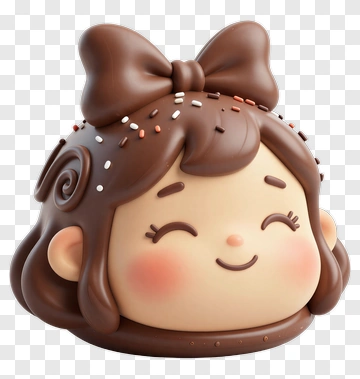 3D Cartoon Girl With Chocolate Hair And Bow PNG
