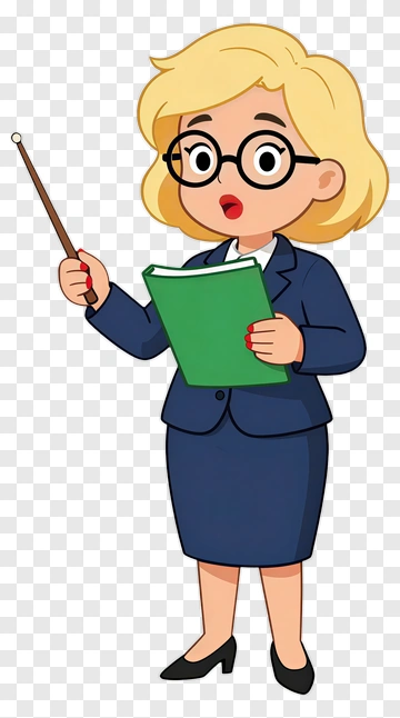 Cartoon Teacher Holding A Green Book And Pointer PNG