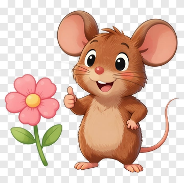 Cartoon Mouse Standing Next To A Flower PNG