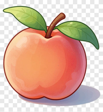Cartoon Peach With Leaves PNG