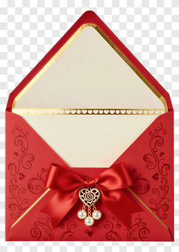 Red Envelope With Heart Pendant And Bow PNG