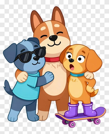Cartoon Dogs Hugging Together PNG