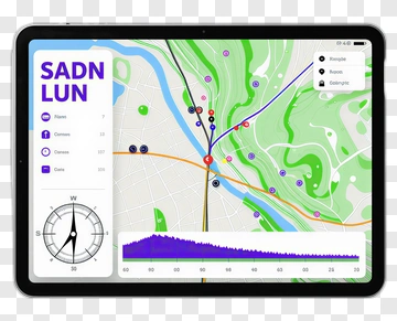 Map Interface On Tablet With Navigation Features PNG