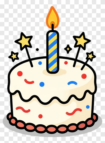 Birthday Cake With Candle And Stars PNG