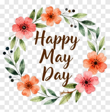 Happy May Day Floral Wreath PNG