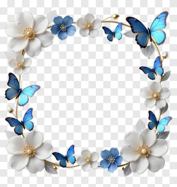 Floral Frame With Blue Butterflies PNG