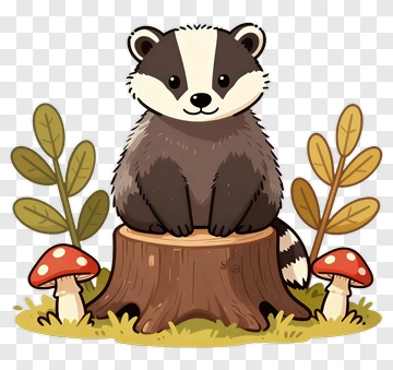 Cartoon Badger Sitting On A Tree Stump PNG