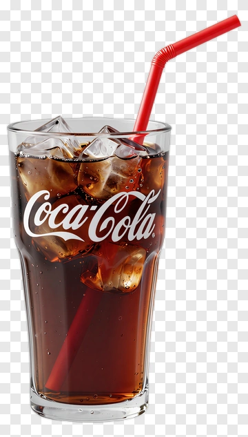 Coca-Cola Glass With Ice And Straw PNG