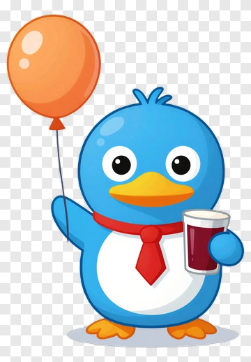 Cartoon Bird Holding A Balloon And Drink PNG
