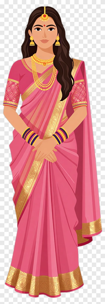 Woman In Pink Saree With Jewelry PNG