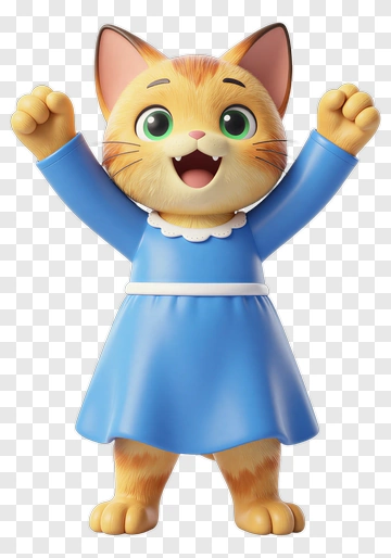 3D Cartoon Cat In Blue Dress PNG