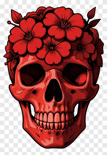 Red Skull With Floral Crown PNG