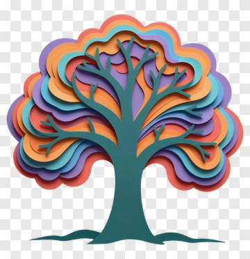 Colorful Paper Cut Tree PNG