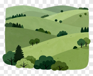 Cartoon Landscape With Green Hills And Trees PNG