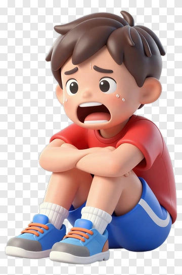 Cartoon Boy Sitting And Looking Scared PNG