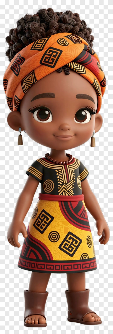 3D Girl In Colorful African Dress PNG