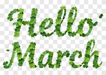 Hello March Made Of Green Clover Leaves PNG