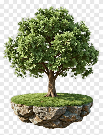 3D Tree On Rock Island PNG