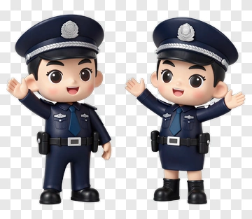 Cartoon Police Characters Waving PNG
