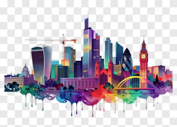 Colorful City Skyline Illustration PNG